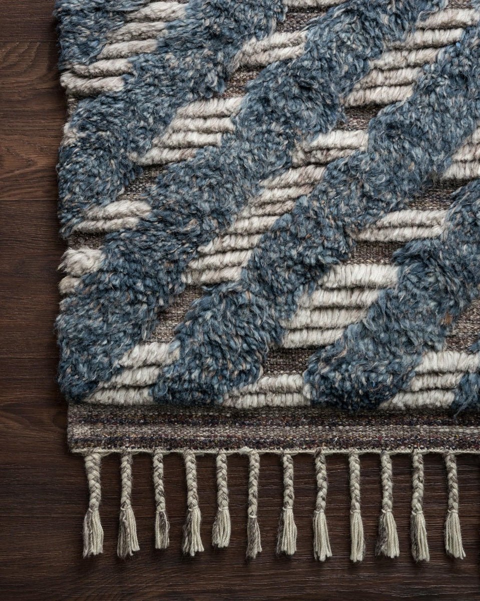 KHALID HAND - KNOTTED TEXTURED WOOL RUG: BLUE, PEWTER