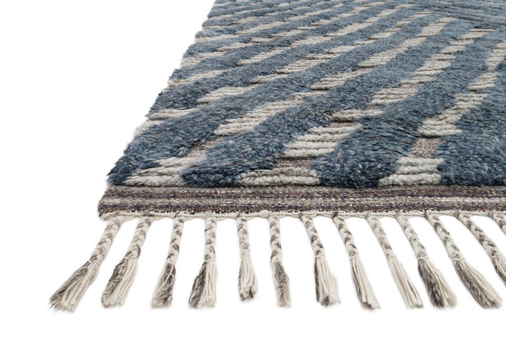 KHALID HAND - KNOTTED TEXTURED WOOL RUG: BLUE, PEWTER