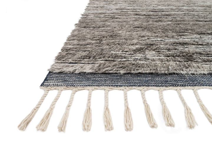 KHALID HAND - KNOTTED TEXTURED WOOL RUG: PEWTER, INK