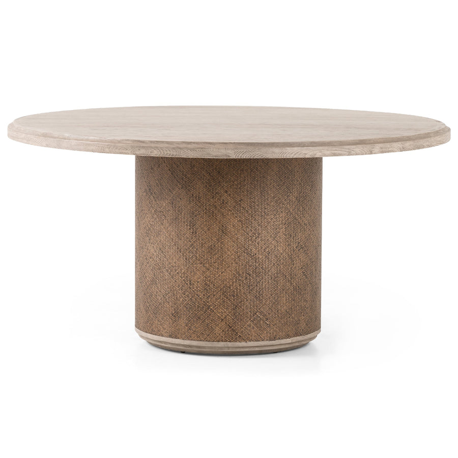 KIARA 60"RD WEATHERED PINE + RATTAN DINING TABLE