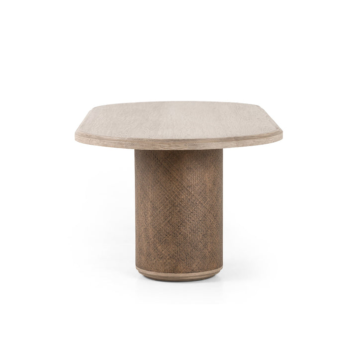 KIARA WEATHERED PINE + RATTAN DINING TABLE