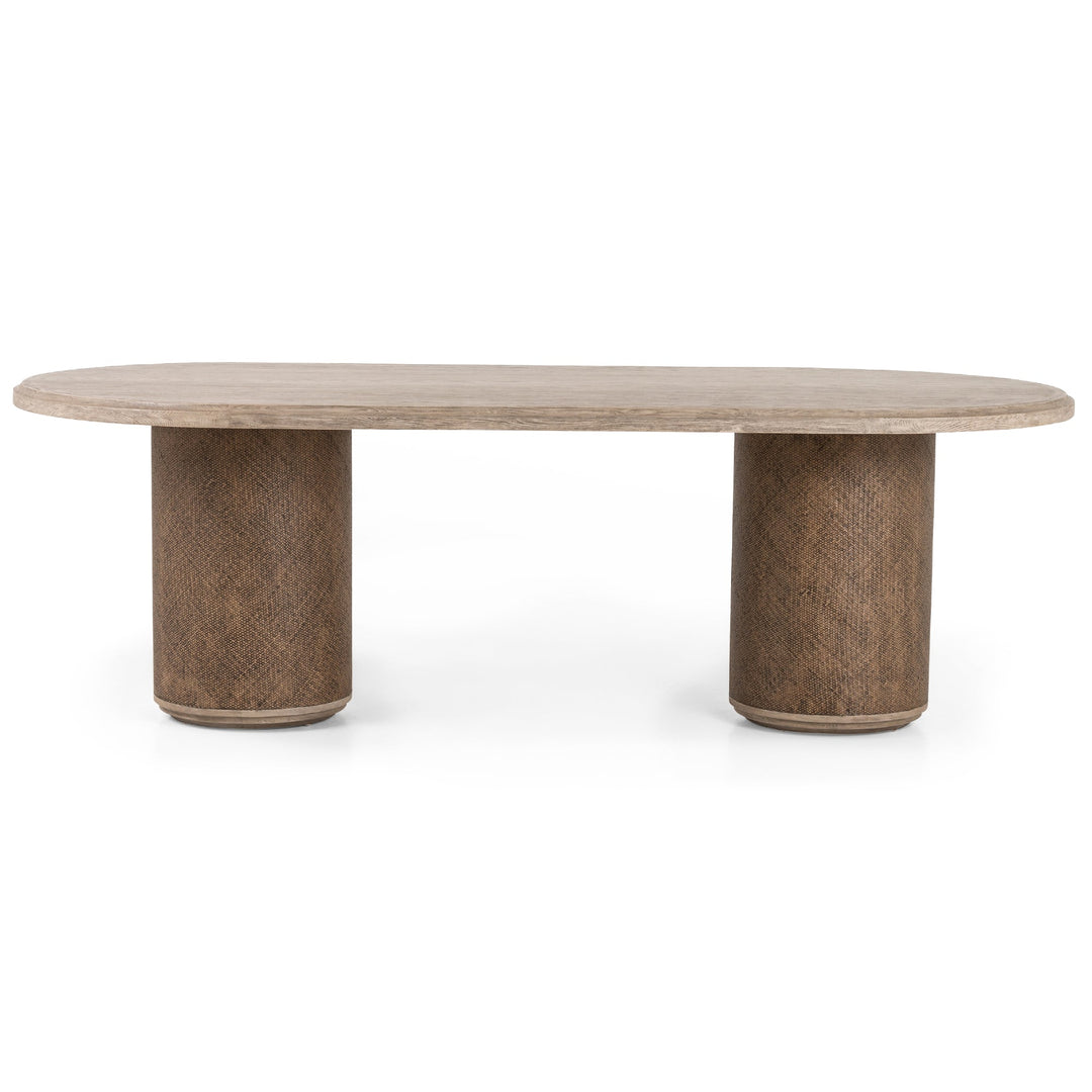 KIARA WEATHERED PINE + RATTAN DINING TABLE