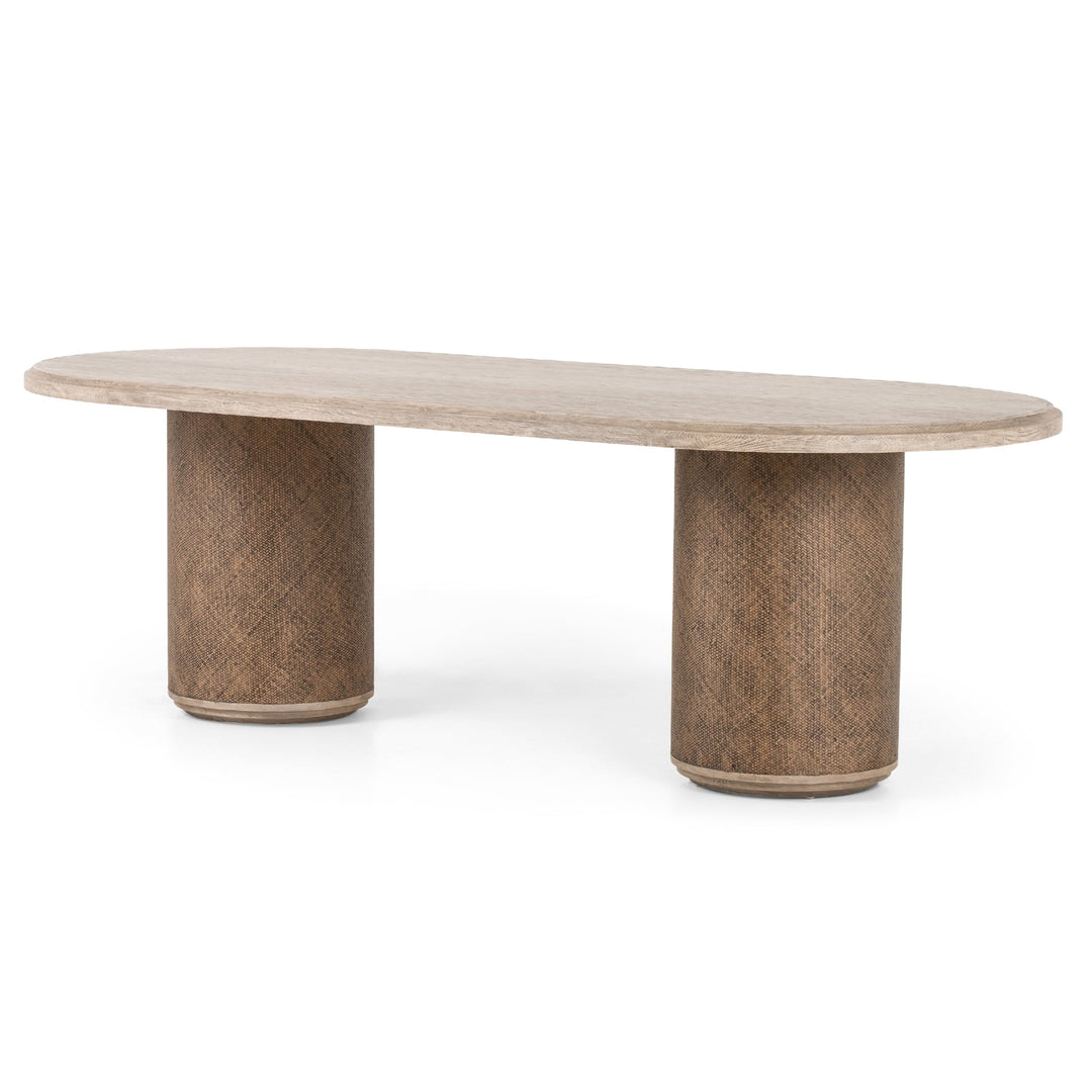 KIARA WEATHERED PINE + RATTAN DINING TABLE