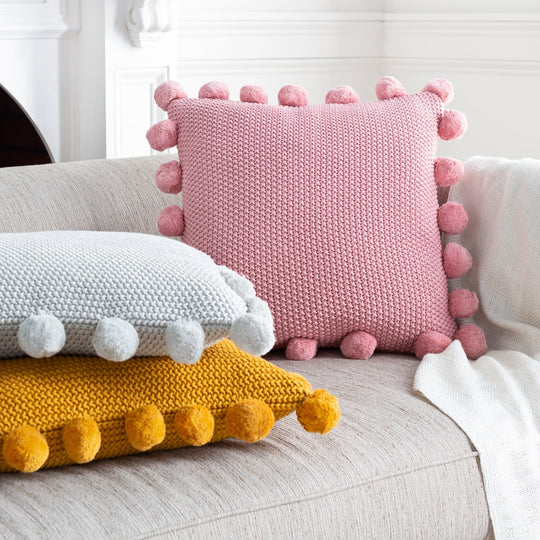 KNITTED COTTON POM PILLOW