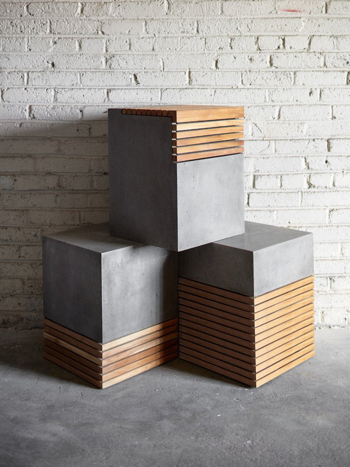 KOBE CONCRETE + TEAK STOOL