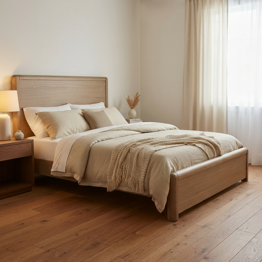 CECIL NATURAL OAK PANEL BED