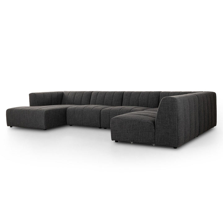 LANGHAM CHANNELED 5 PIECE SECTIONAL SOFA WITH LAF CHAISE - SAXON CHARCOAL