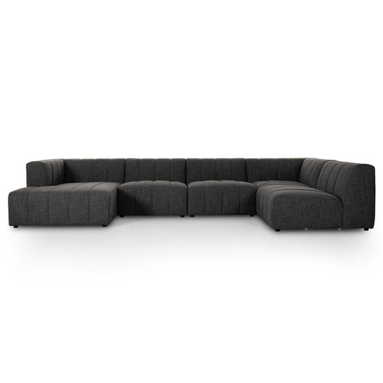 LANGHAM CHANNELED 5 PIECE SECTIONAL SOFA WITH LAF CHAISE - SAXON CHARCOAL