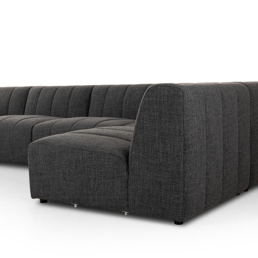 LANGHAM CHANNELED 5 PIECE SECTIONAL SOFA WITH LAF CHAISE - SAXON CHARCOAL