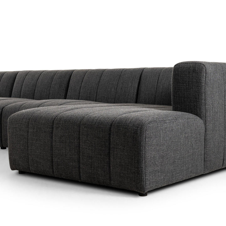 LANGHAM CHANNELED 5 PIECE SECTIONAL SOFA WITH RAF CHAISE - SAXON CHARCOAL