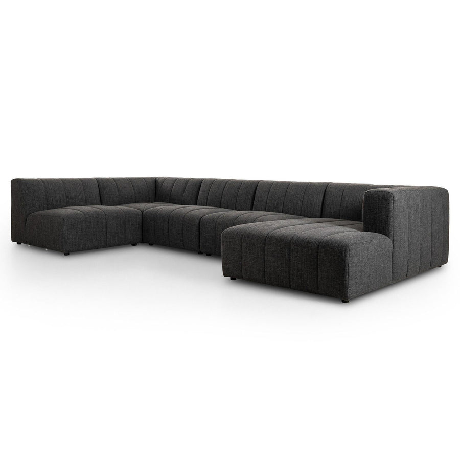 LANGHAM CHANNELED 5 PIECE SECTIONAL SOFA WITH RAF CHAISE - SAXON CHARCOAL