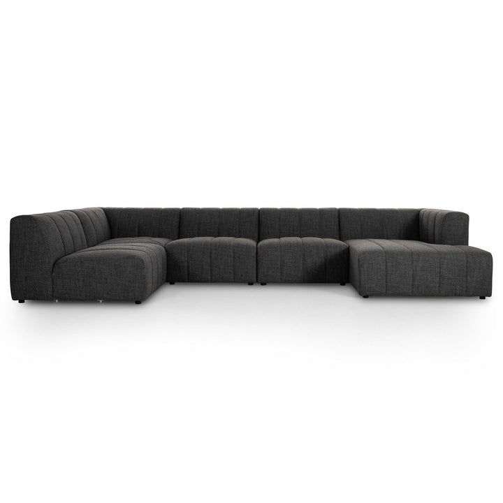 LANGHAM CHANNELED 5 PIECE SECTIONAL SOFA WITH RAF CHAISE - SAXON CHARCOAL