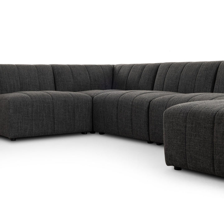 LANGHAM CHANNELED 5 PIECE SECTIONAL SOFA WITH RAF CHAISE - SAXON CHARCOAL