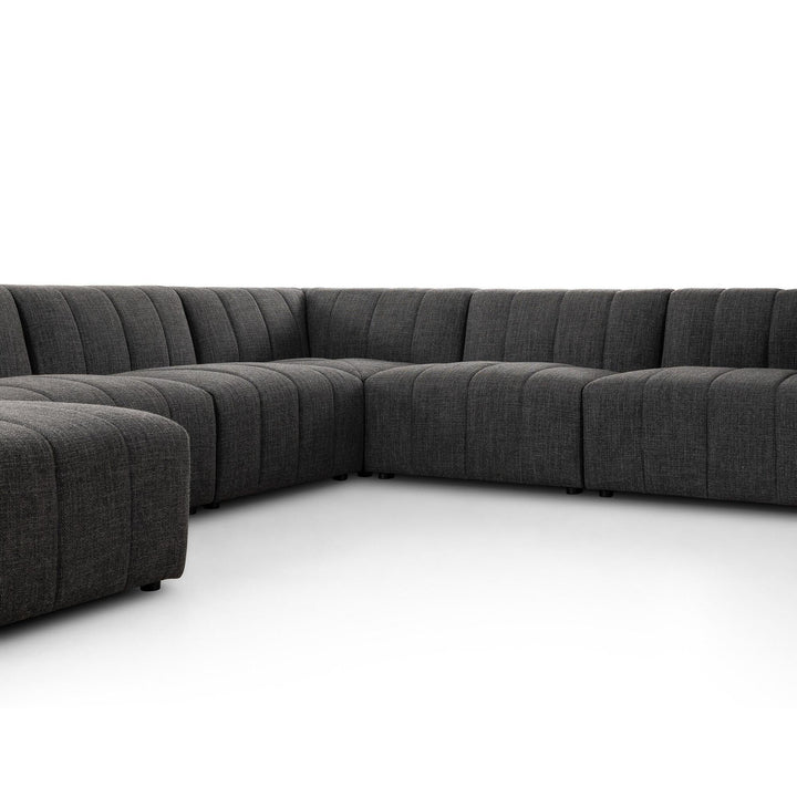 LANGHAM CHANNELED 6 PIECE SECTIONAL SOFA WITH LAF CHAISE - SAXON CHARCOAL