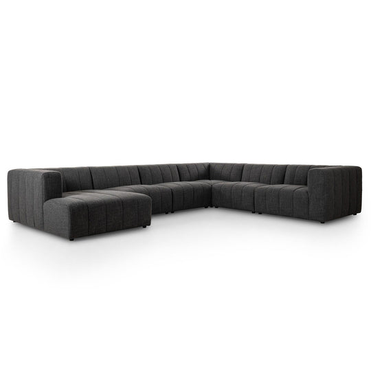 LANGHAM CHANNELED 6 PIECE SECTIONAL SOFA WITH LAF CHAISE - SAXON CHARCOAL