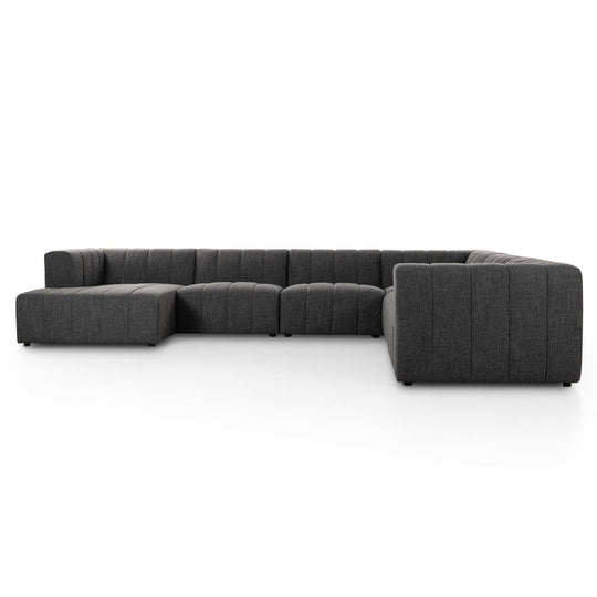 LANGHAM CHANNELED 6 PIECE SECTIONAL SOFA WITH LAF CHAISE - SAXON CHARCOAL