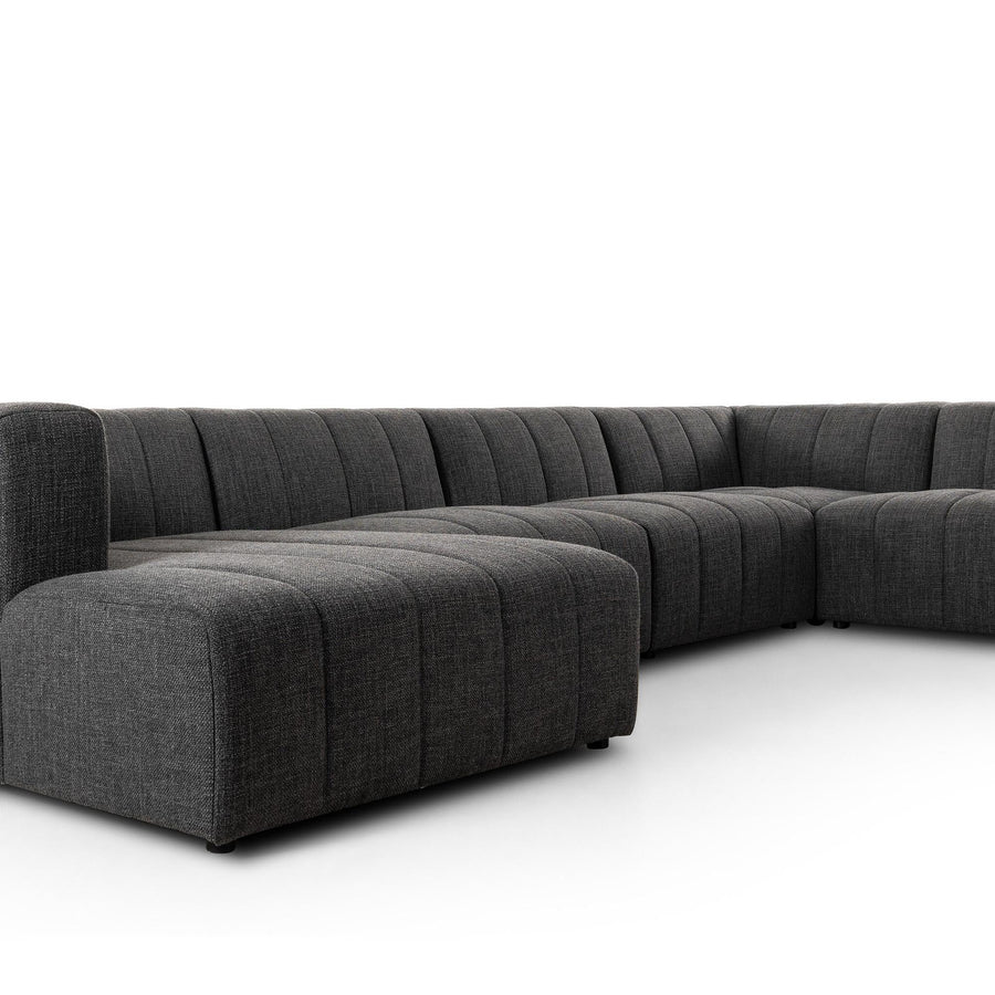 LANGHAM CHANNELED 6 PIECE SECTIONAL SOFA WITH LAF CHAISE - SAXON CHARCOAL