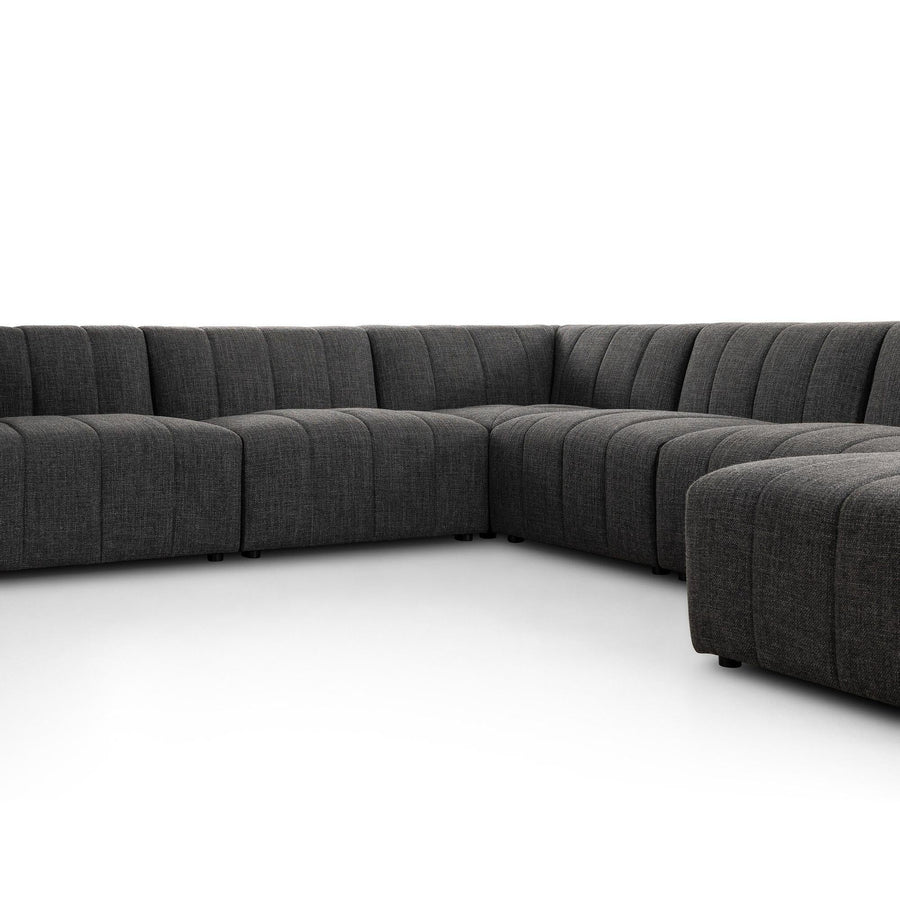 LANGHAM CHANNELED 6 PIECE SECTIONAL SOFA WITH RAF CHAISE - SAXON CHARCOAL