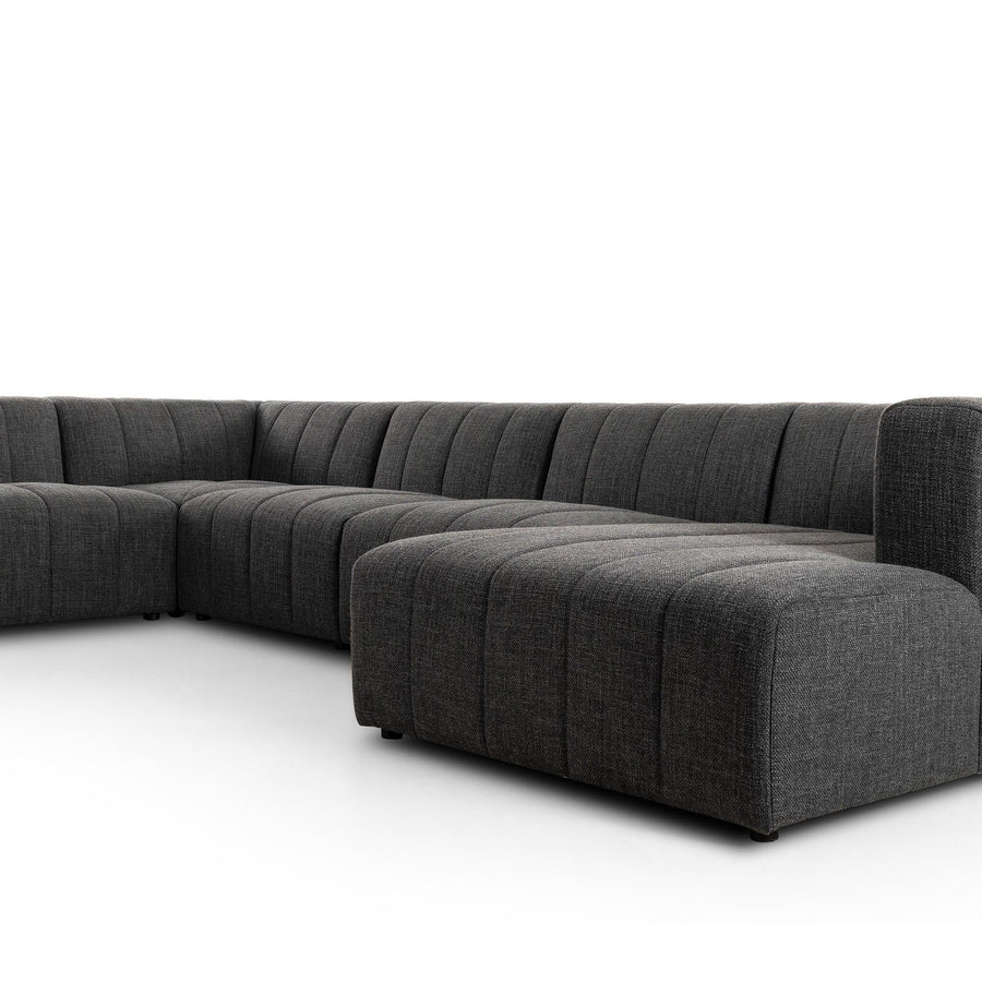 LANGHAM CHANNELED 6 PIECE SECTIONAL SOFA WITH RAF CHAISE - SAXON CHARCOAL