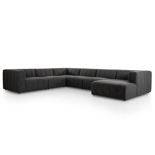 LANGHAM CHANNELED 6 PIECE SECTIONAL SOFA WITH RAF CHAISE - SAXON CHARCOAL