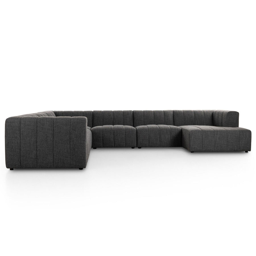 LANGHAM CHANNELED 6 PIECE SECTIONAL SOFA WITH RAF CHAISE - SAXON CHARCOAL