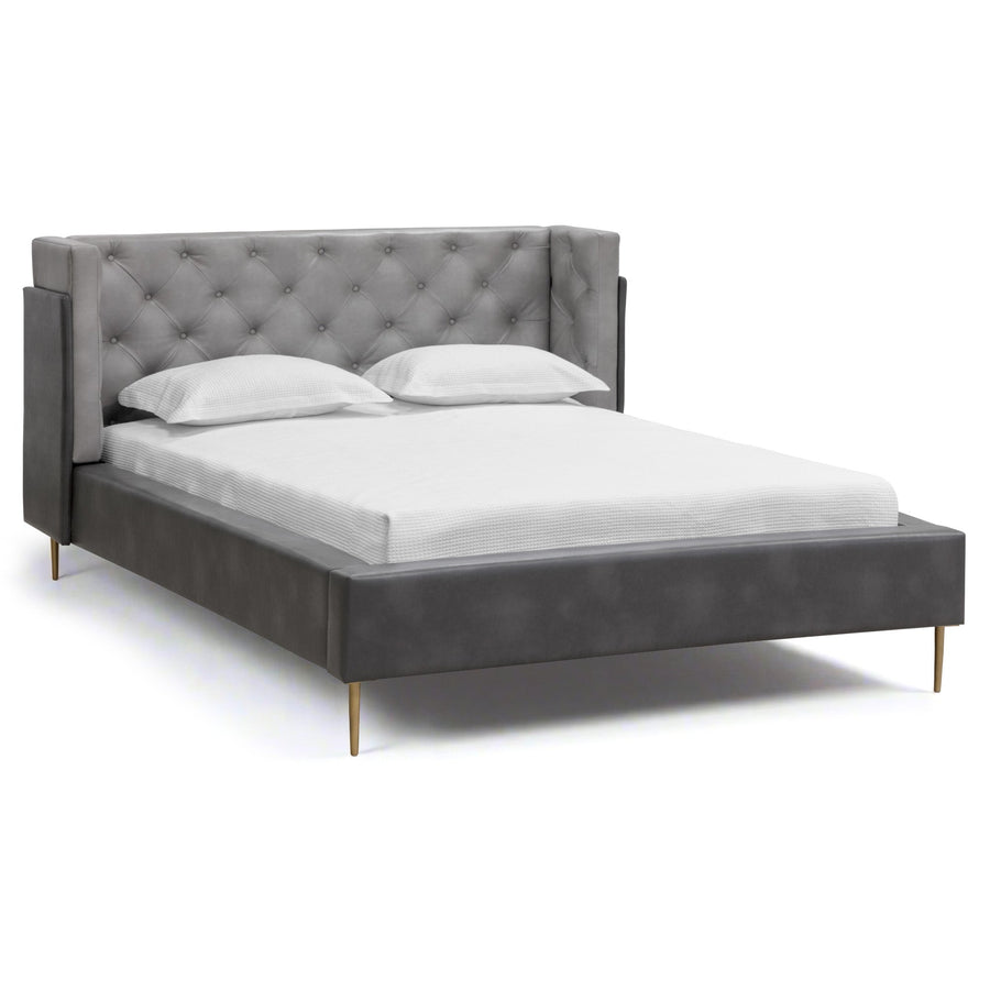 LAURA GREY LEATHER UPHOLSTERED BED - FRONT VIEW