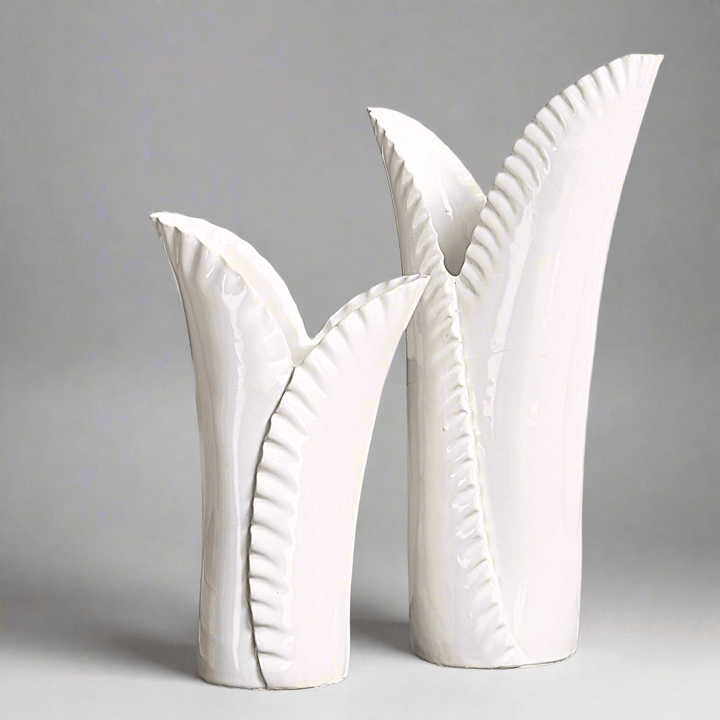 LEAFSCAPE WHITE CERAMIC VASES | SET OF 2