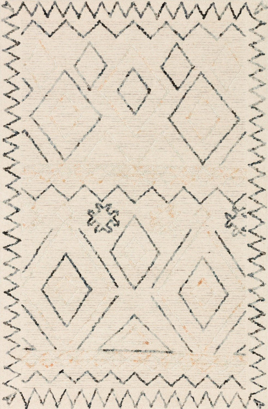 LEELA 02 HOOKED WOOL RUG: OATMEAL, DENIM