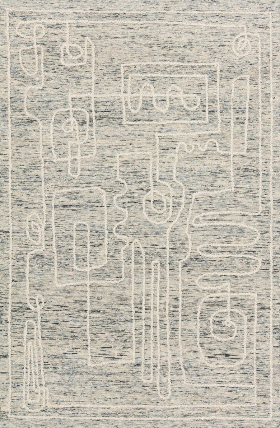 LEELA 04 HOOKED WOOL RUG: DENIM, IVORY