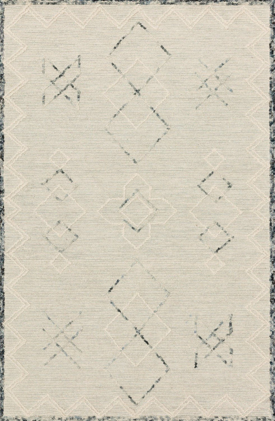 LEELA 04 HOOKED WOOL RUG: OCEAN, WHITE