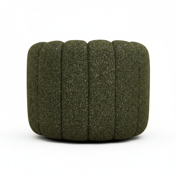 back view of a green textured armchair with hidden swivel base, on a white background