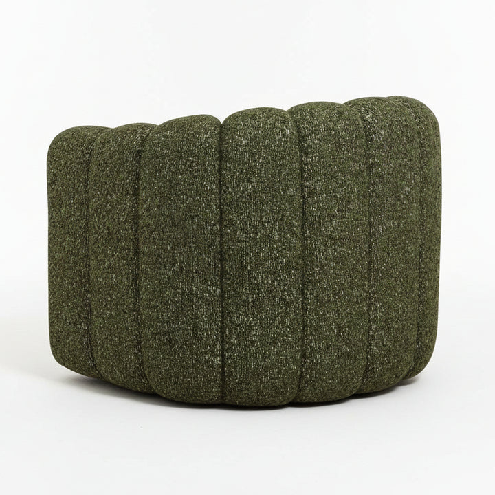 back view of a green textured armchair with hidden swivel base, on a white background