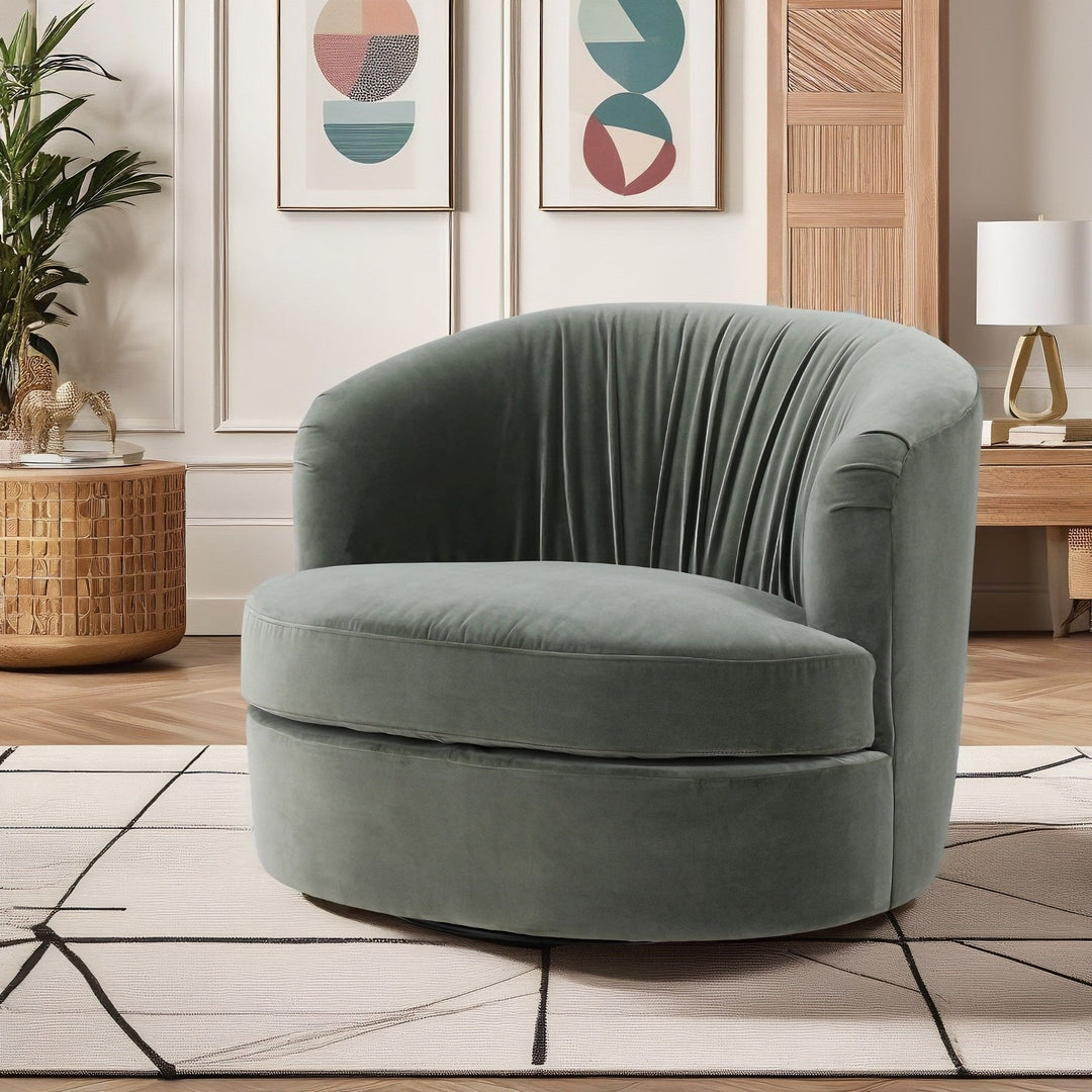 LEWIS SAGE VELVET UPHOLSTERED SWIVEL CHAIR