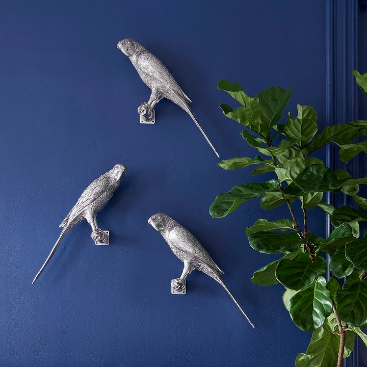 PARROT WALL DECOR: SILVER LEAF