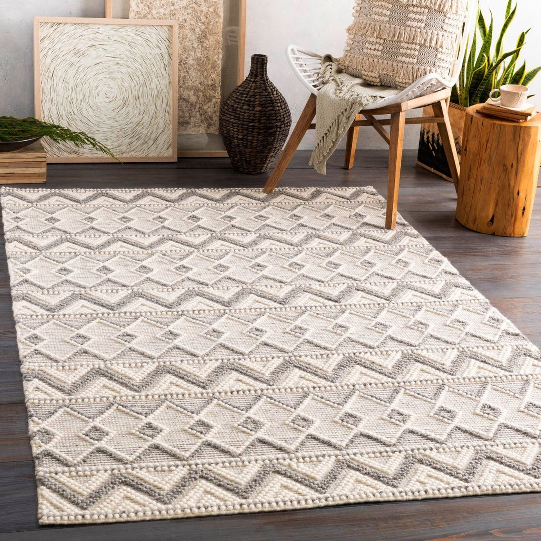 LIA TEXTURED WOOL FLAT RUG: CREAM, GRAY