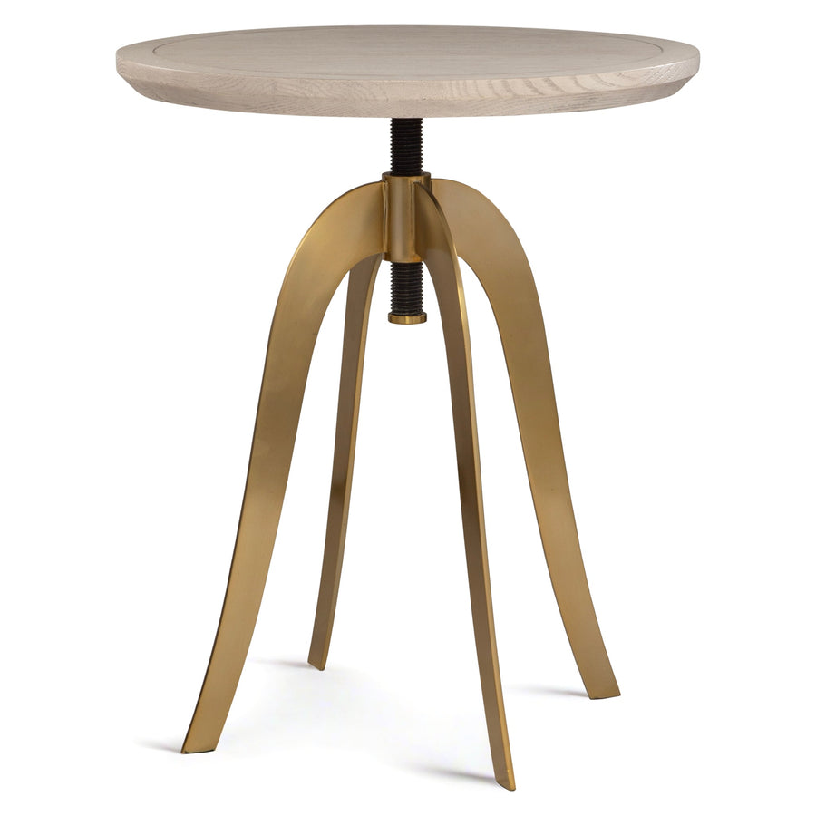 LIGHT OAK & BRASS SCREW TOP ACCENT TABLE