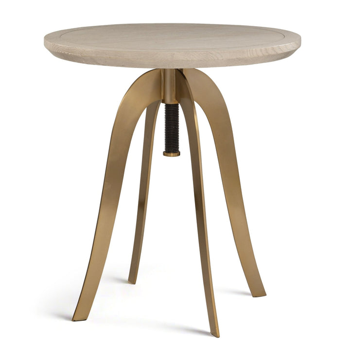 LIGHT OAK & BRASS SCREW TOP ACCENT TABLE