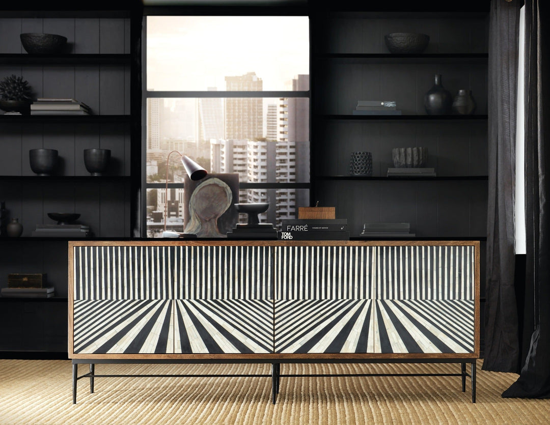 LINEAR PERSPECTIVE BONE INLAYED MEDIA CREDENZA