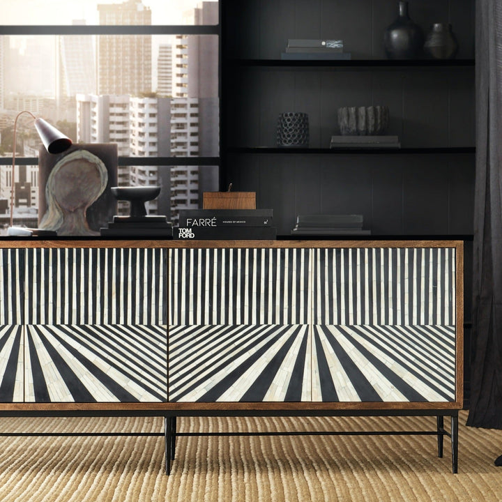 LINEAR PERSPECTIVE BONE INLAYED MEDIA CREDENZA