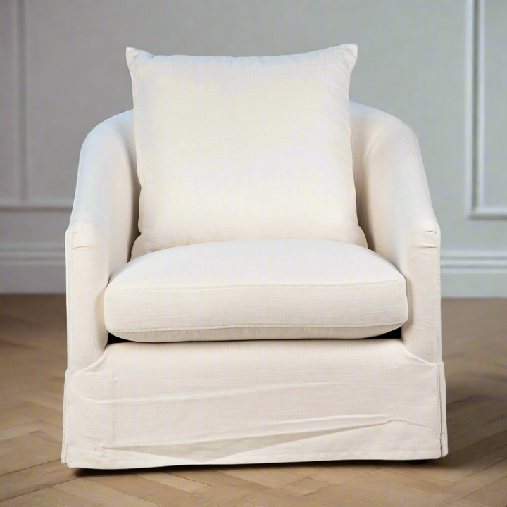 LARA PERFORMANCE LINEN SLIPCOVER SWIVEL CHAIR