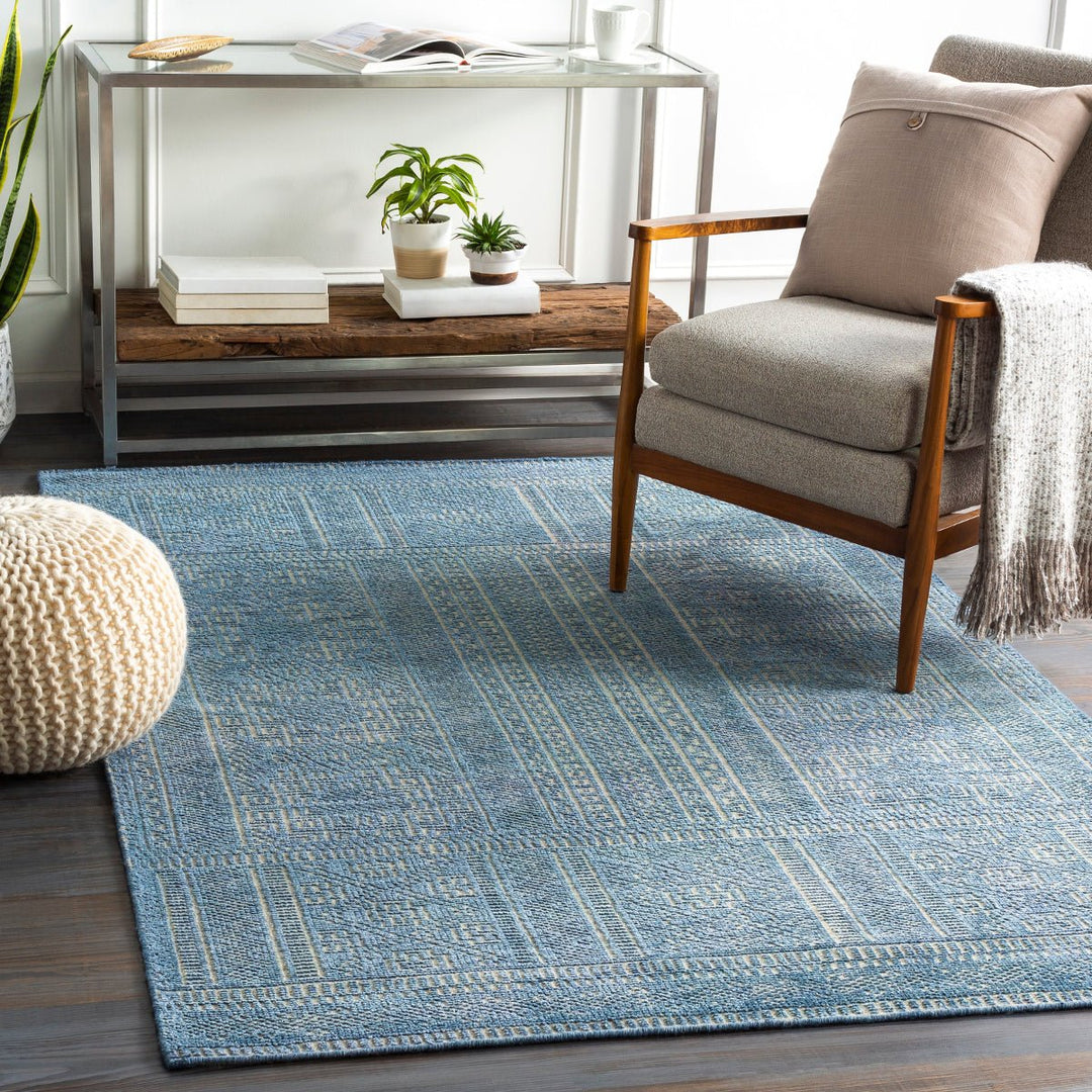 LIVORNO HAND - KNOTTED VISCOSE+WOOL RUG: DENIM