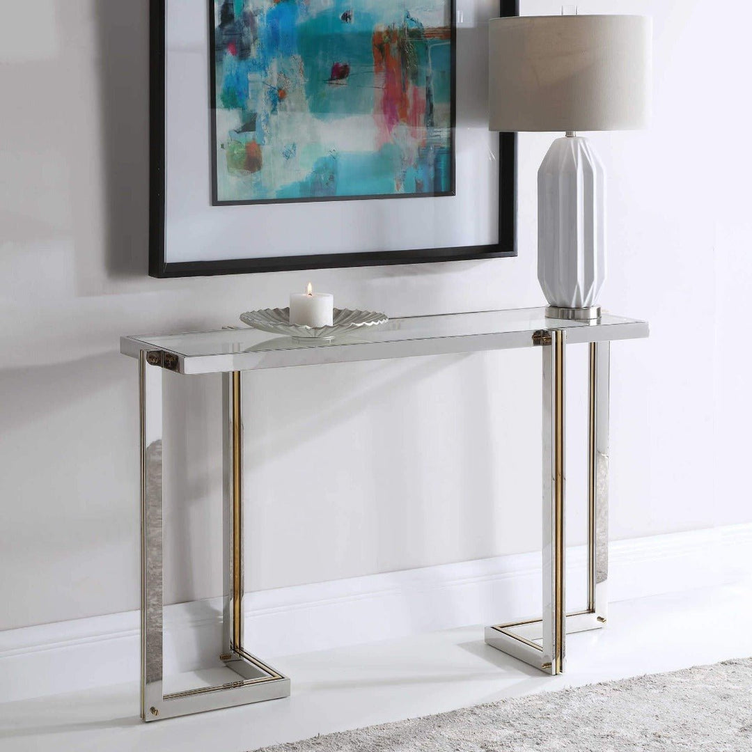 LOCKE DUAL TONE POLISHED STEEL CONSOLE