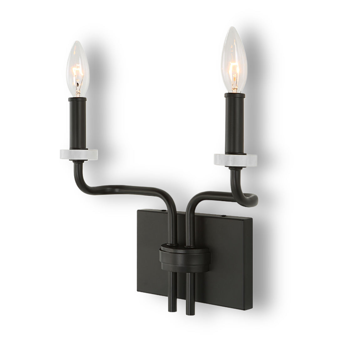 LOREN BLACK WITH WHITE MARBLE 2 LIGHT SCONCE
