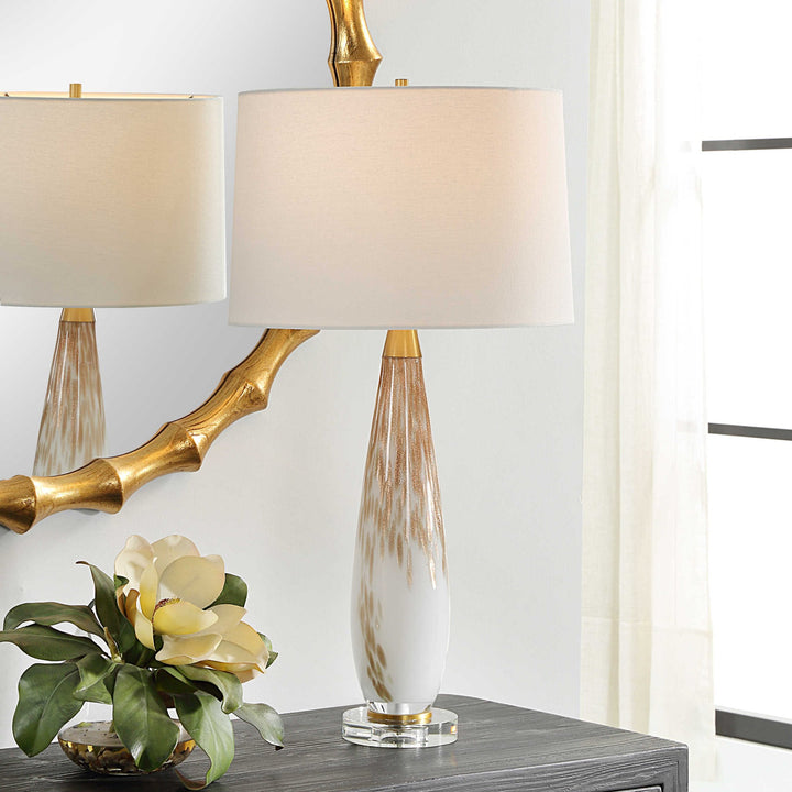 LYRA METALLIC GOLD & WHITE GLASS TABLE LAMP