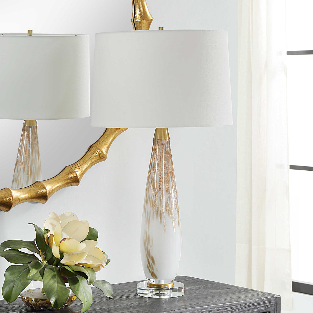 LYRA METALLIC GOLD & WHITE GLASS TABLE LAMP