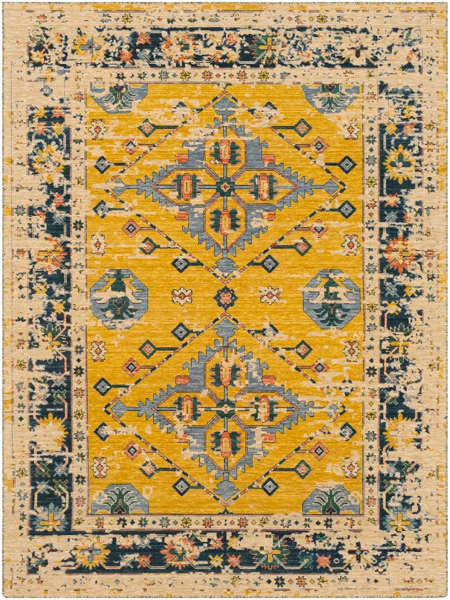 MAGDA WOOL RUG: SAFFRON, NAVY MULTI