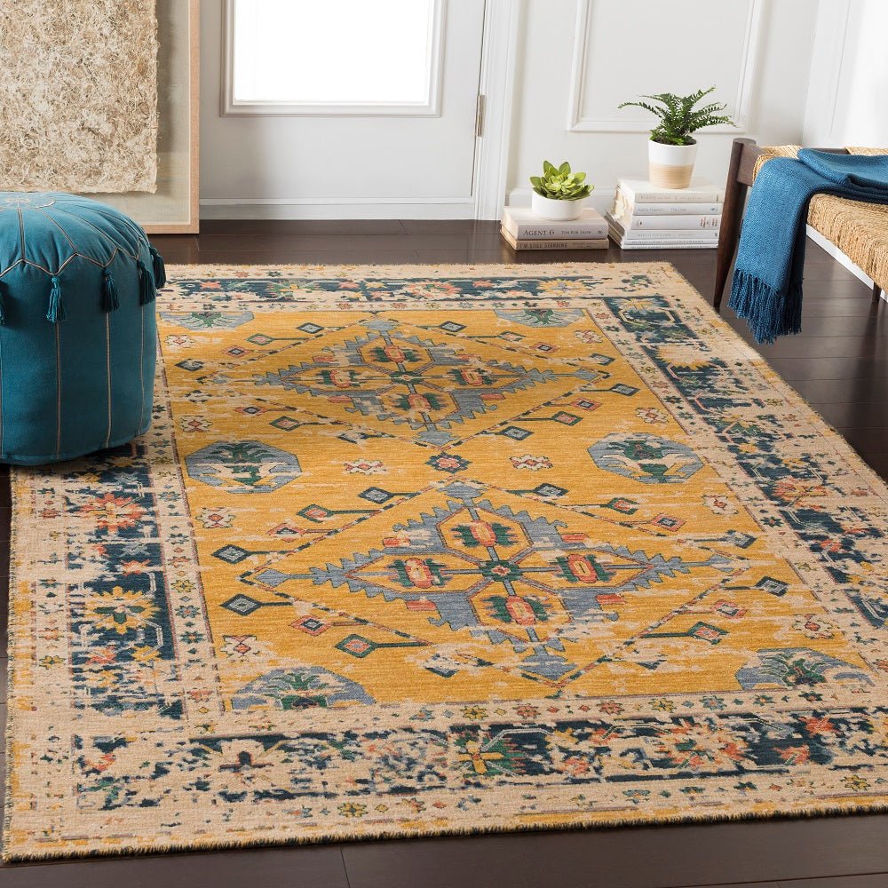 MAGDA WOOL RUG: SAFFRON, NAVY MULTI