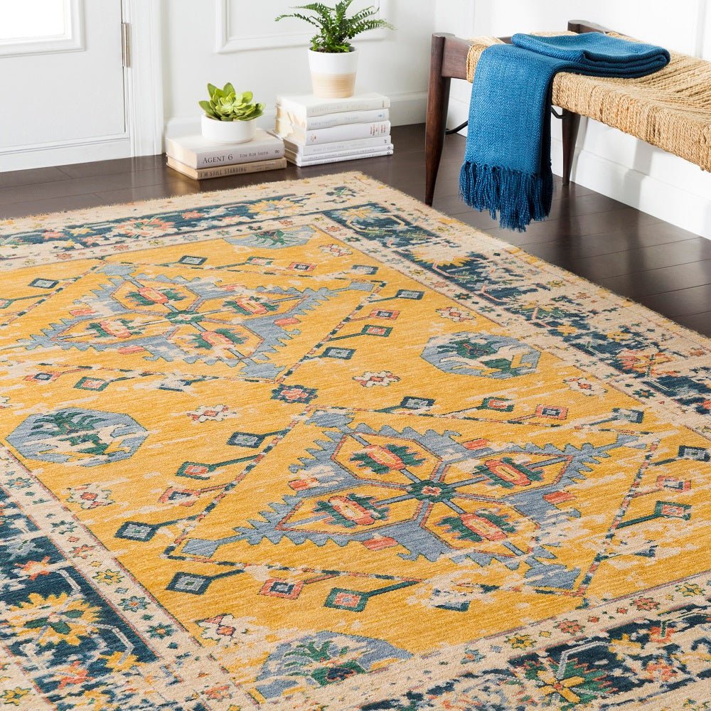 MAGDA WOOL RUG: SAFFRON, NAVY MULTI