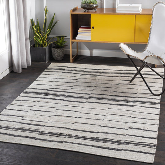 MAKI WOOL + VISCOSE FLAT RUG: NATURAL, BLACK