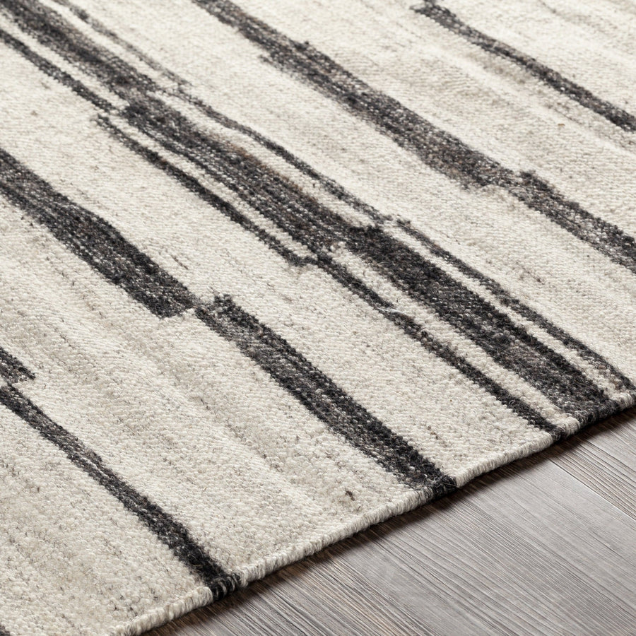 MAKI WOOL + VISCOSE FLAT RUG: NATURAL, BLACK